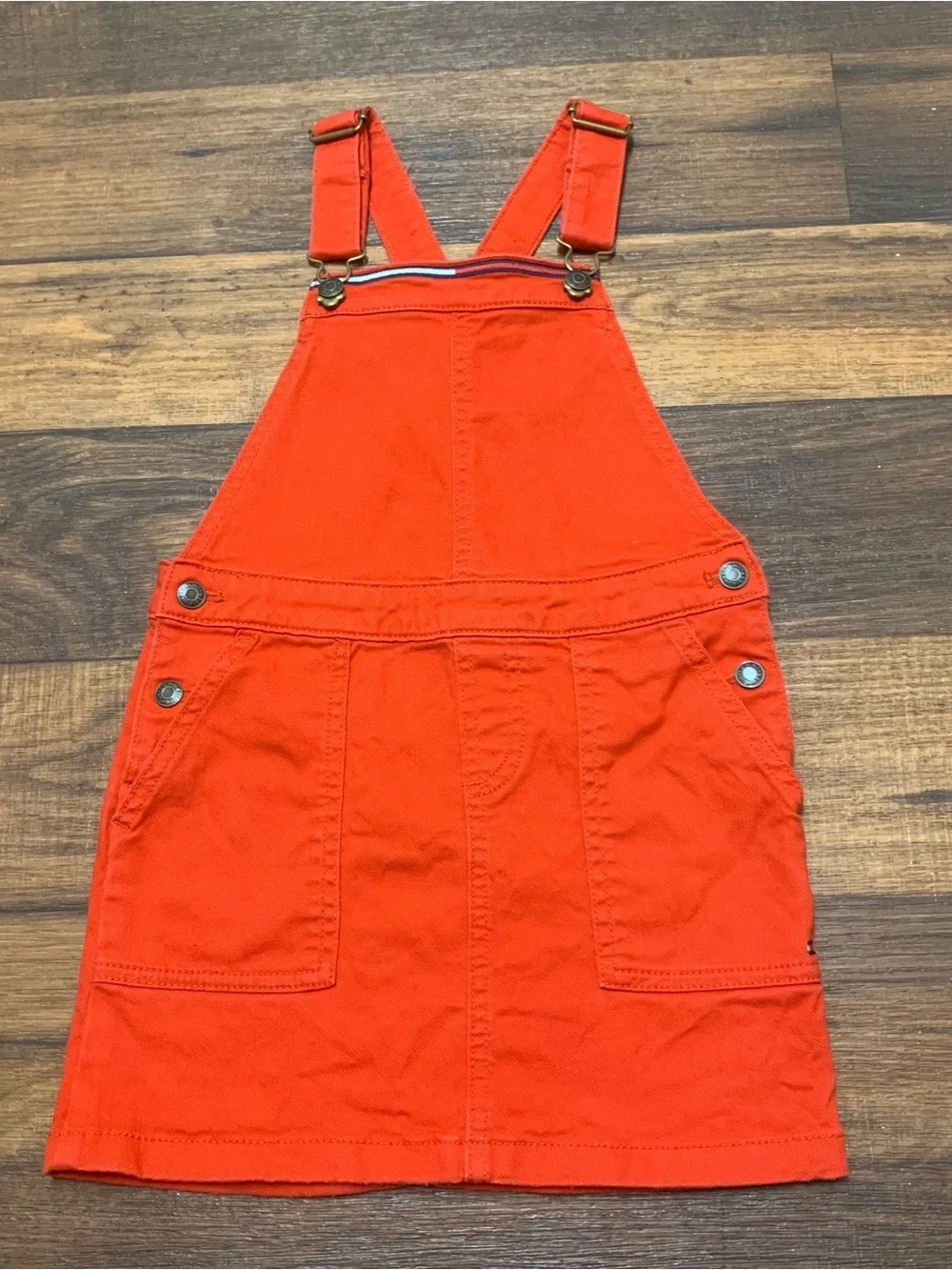 Tommy Hilfiger Red Denim Overall Skirt Dress Girls Size 7 Cotton Blend
